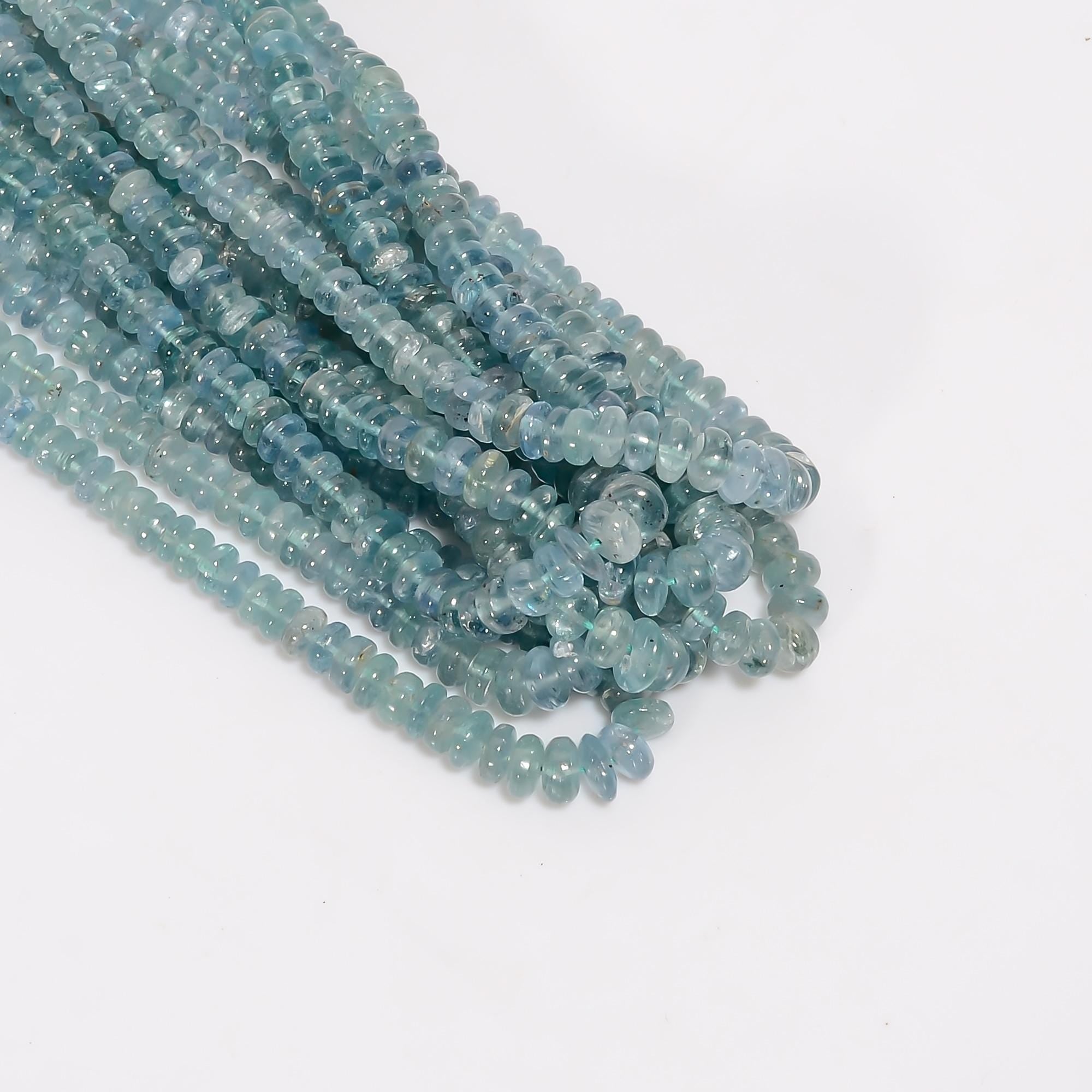 aqua shade kyanite natural gemstone rondelle shape smooth 7 lines strand 16 beads 4x4 7x7 mm 942 5 ct yn 537